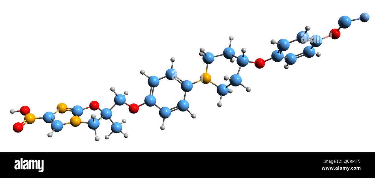 3D image de la formule du squelette délamanide - structure chimique moléculaire du médicament antituberculeux isolé sur fond blanc Banque D'Images