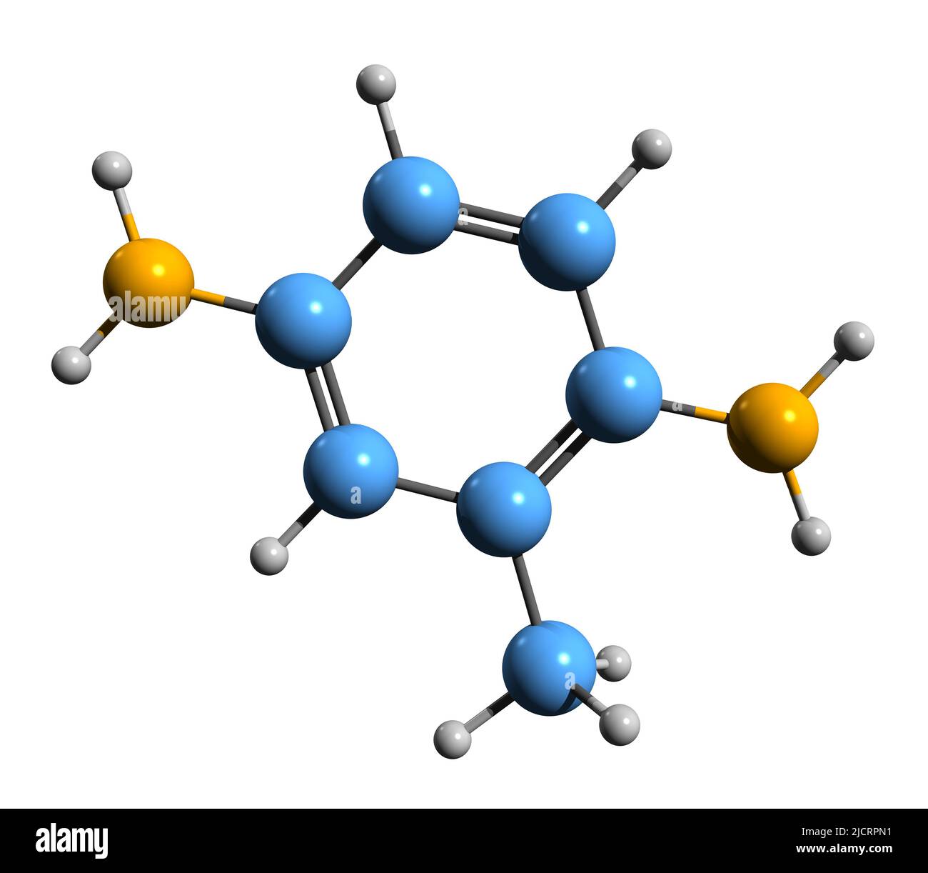 3D image de formule squelettique de diaminotoluène - structure chimique moléculaire du composé organique isolé sur fond blanc Banque D'Images