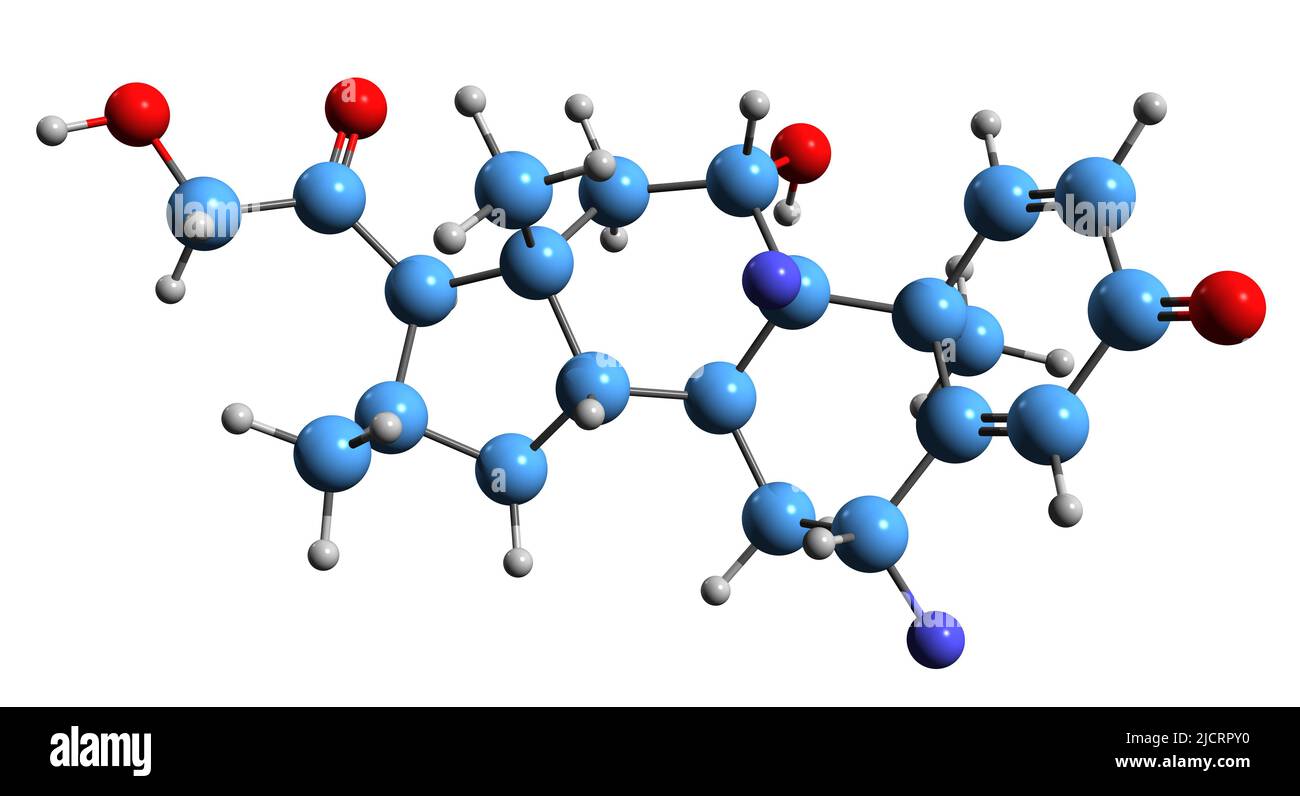 3D image de la formule squelettique de Diflorasone - structure chimique moléculaire des glucocorticoïdes synthétiques isolés sur fond blanc Banque D'Images