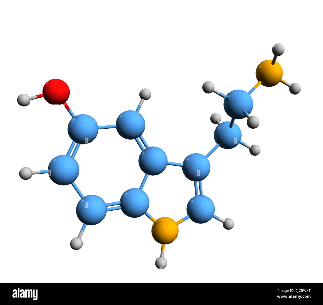 3D image de la formule du squelette de la sérotonine - structure chimique moléculaire du 5-HT ou de l'Enteramine isolée sur fond blanc Banque D'Images