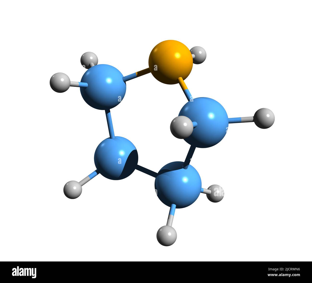 3D image de la formule squelettique de la pyrrolidine - structure chimique moléculaire du tétrahydropyrrole isolé sur fond blanc Banque D'Images