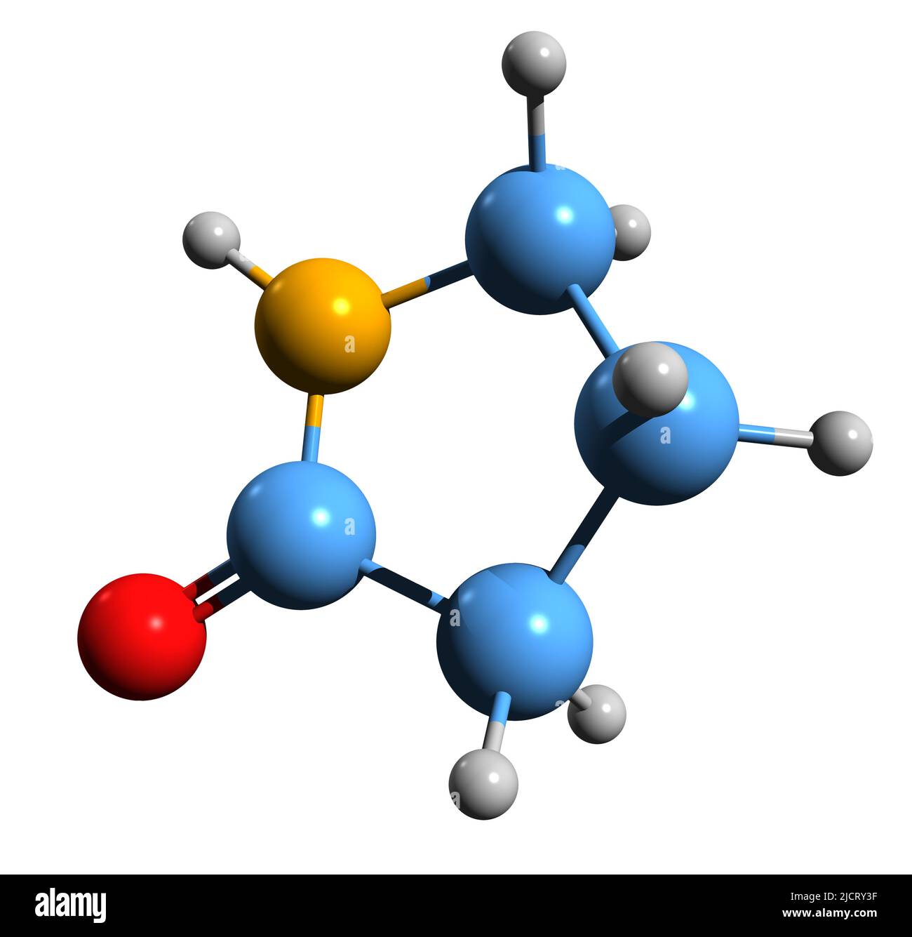 3D image de la formule squelettique de pyrrolidone - structure chimique moléculaire de la pyrrolidinone isolée sur fond blanc Banque D'Images