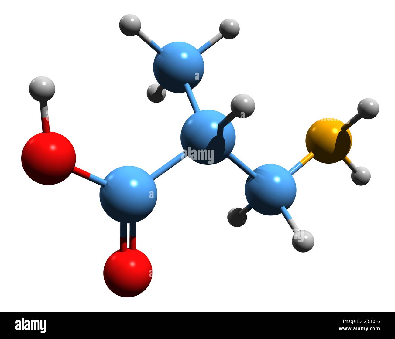 3D image de la formule squelettique de l'acide 3-aminoisobutyrique - structure chimique moléculaire de BAIBA isolé sur fond blanc Banque D'Images