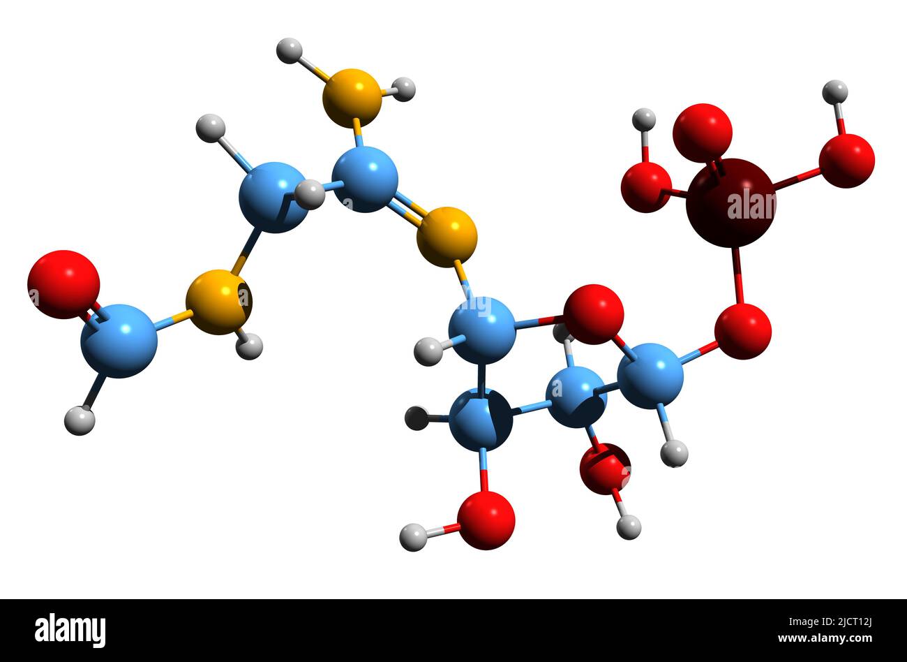 3D image de la formule squelettique 5-phosphoribosylformylglycinamidine - structure chimique moléculaire du FGAM isolé sur fond blanc Banque D'Images