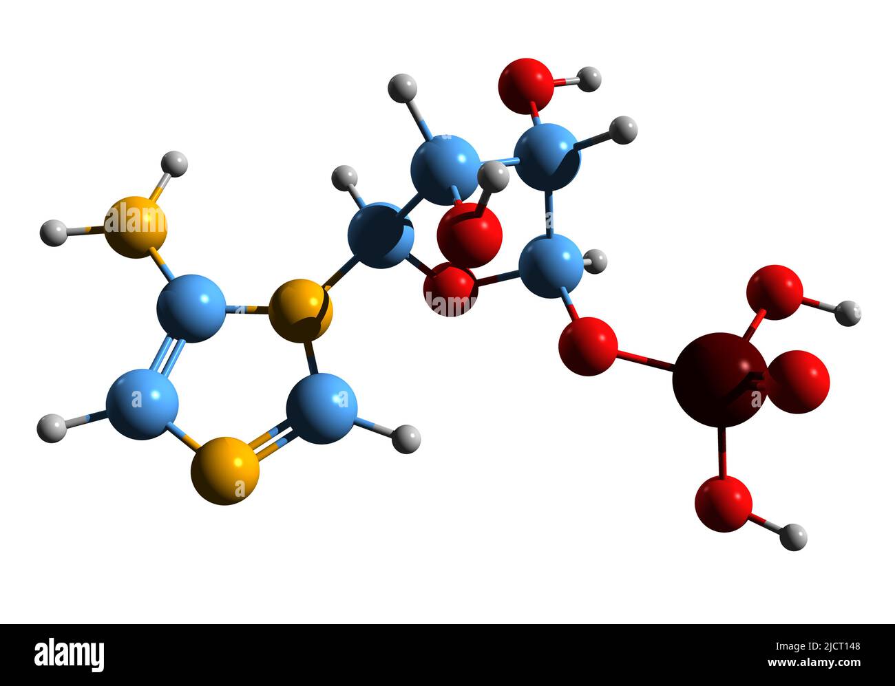 3D image de la formule squelettique du 5-aminoimidazole ribotide - structure chimique moléculaire de L'AIR isolé sur fond blanc Banque D'Images