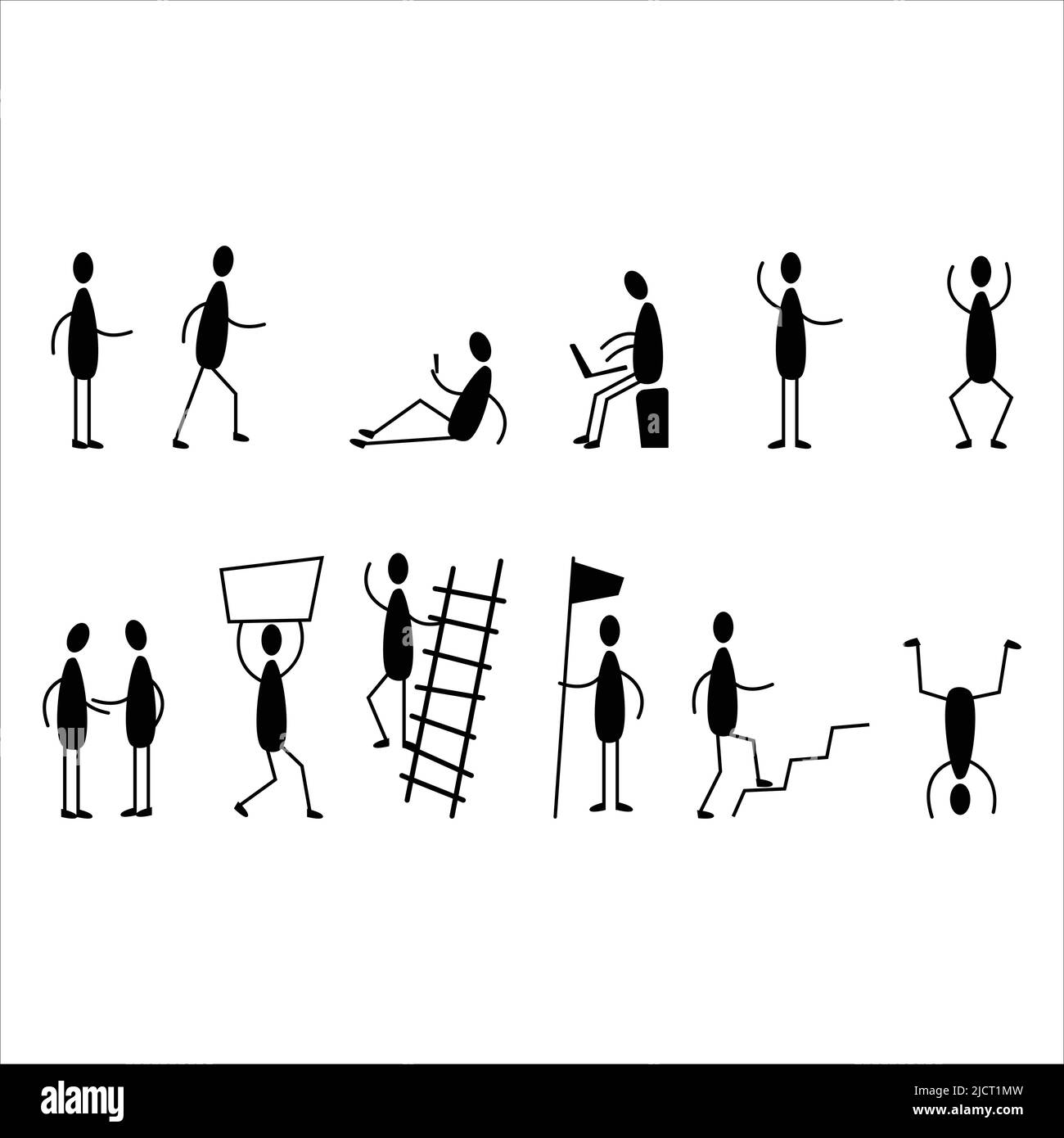 Stickman figure vecteur esquisse des symboles d'illustration de doodle avec des activités et des objets différents Illustration de Vecteur