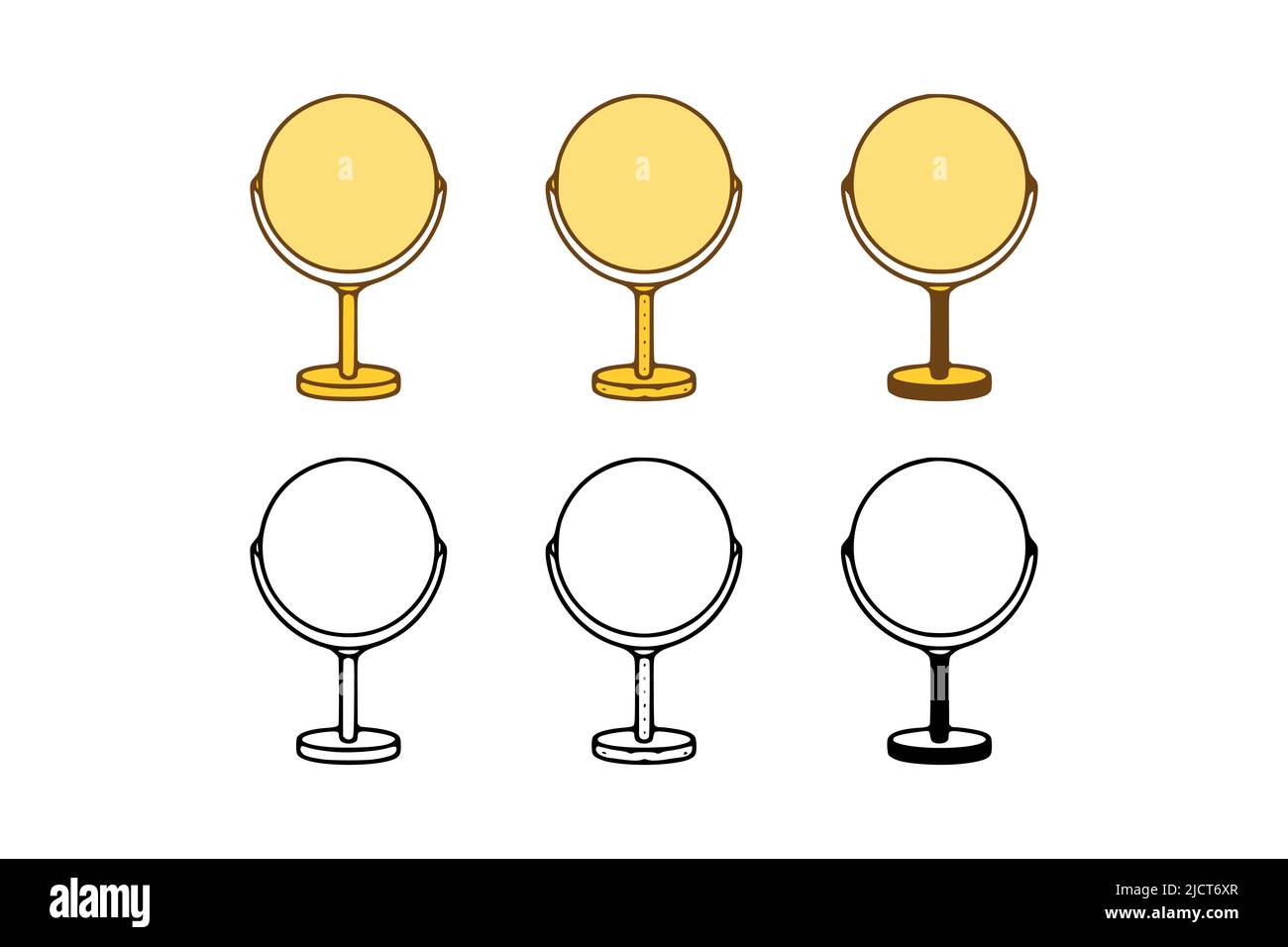 Ensemble vectoriel de miroirs en forme de doodle sur fond blanc. Miroirs à main ronds clip art. Illustration de Vecteur