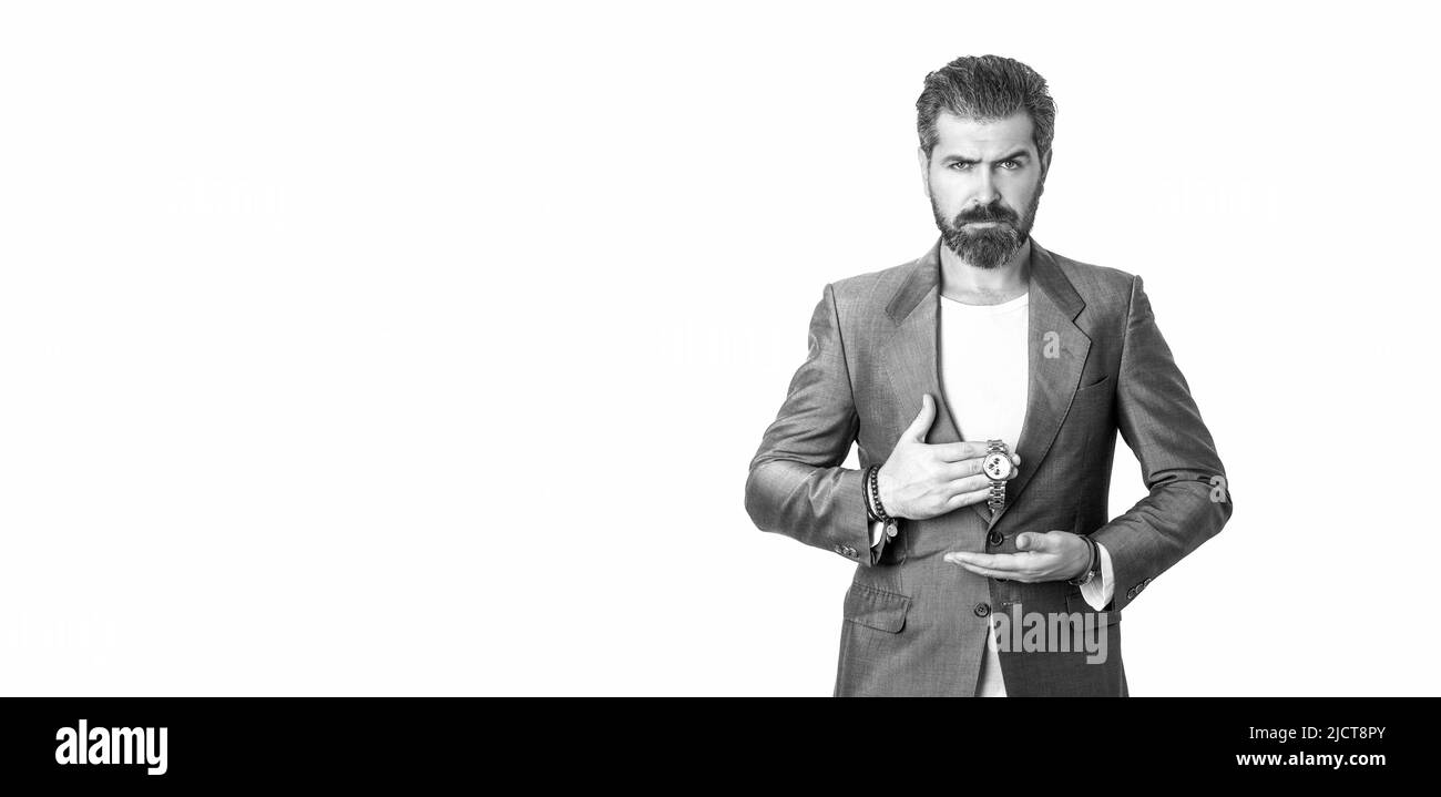 Main dans un costume de travail avec une montre à bracelet. Élégant et beau homme en costume. Flacon de parfum ou de cologne, parfumerie, cosmétiques, flacon de parfum de cologne, homme Banque D'Images