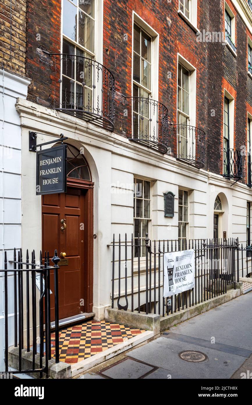 Benjamin Franklin House de Londres. Musée dans une maison géorgienne mitoyenne classée de classe I au 36 Craven Street, Londres. Franklin a vécu ici de 1757 à 1775. Banque D'Images