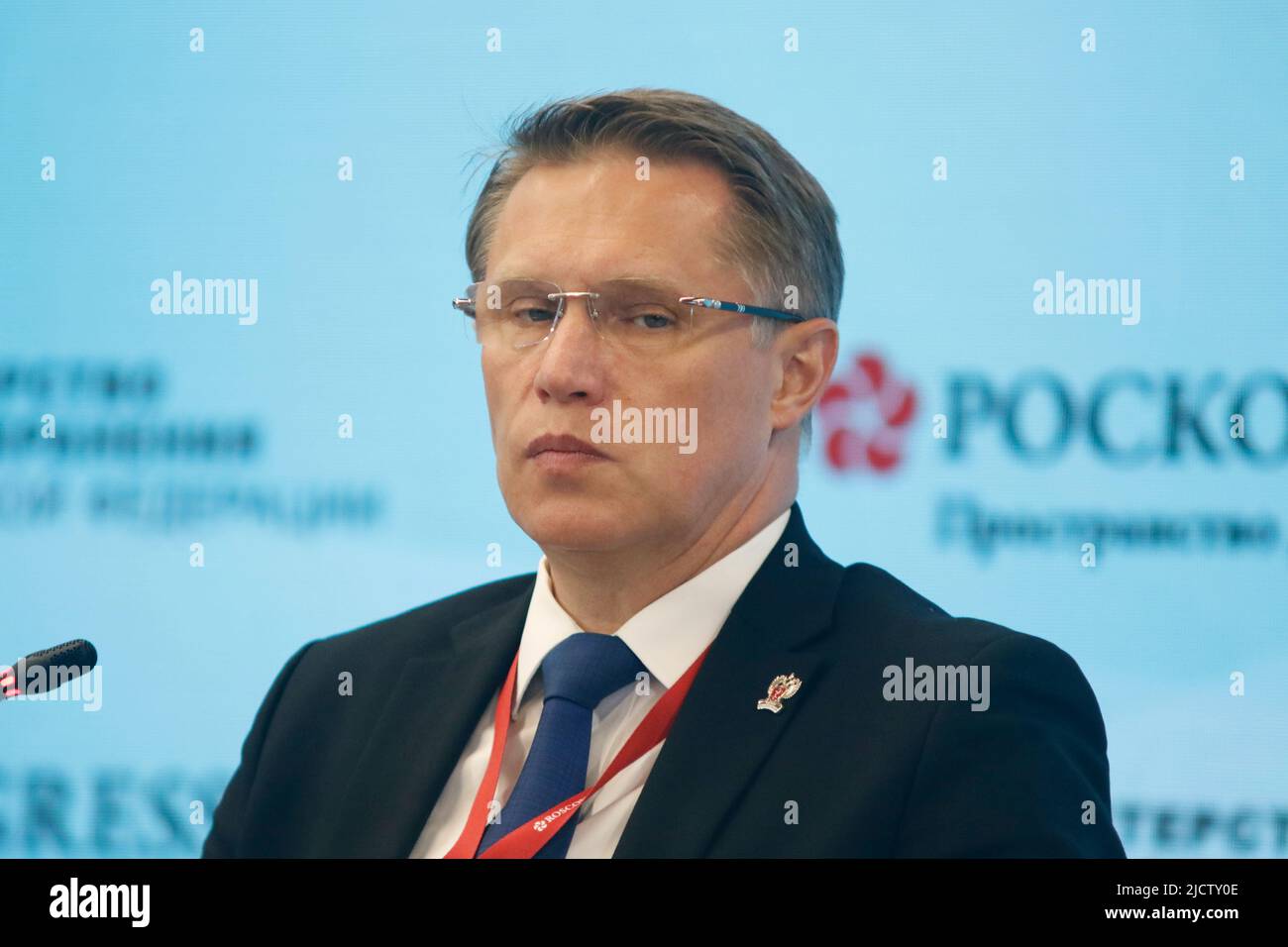 Saint-Pétersbourg, Russie. 15th juin 2022. Mikhail Murashko, Ministre de la santé de la Fédération de Russie, s'exprime au Forum sur la sécurité des drogues lors du Forum économique international de Saint-Pétersbourg 2022 (SPIEF 2022). (Photo de Maksim Konstantinov/SOPA Images/Sipa USA) crédit: SIPA USA/Alay Live News Banque D'Images