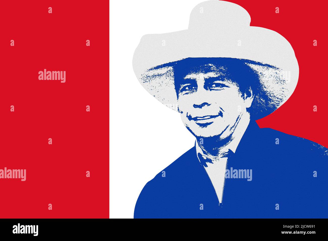 Pedro Castillo et drapeau du Pérou Banque D'Images