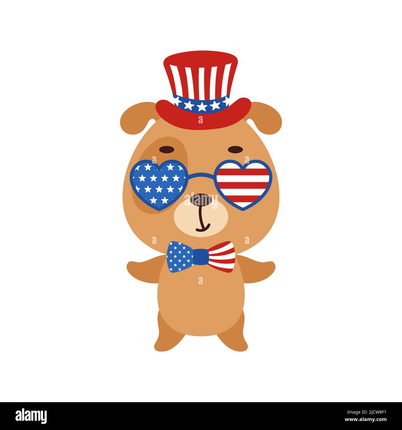 Joli petit chien aux USA chapeau et verres patriotes. T-shirt à motif animal pour enfants, décoration, douche de bébé, carte de vœux, invitation, maison Illustration de Vecteur