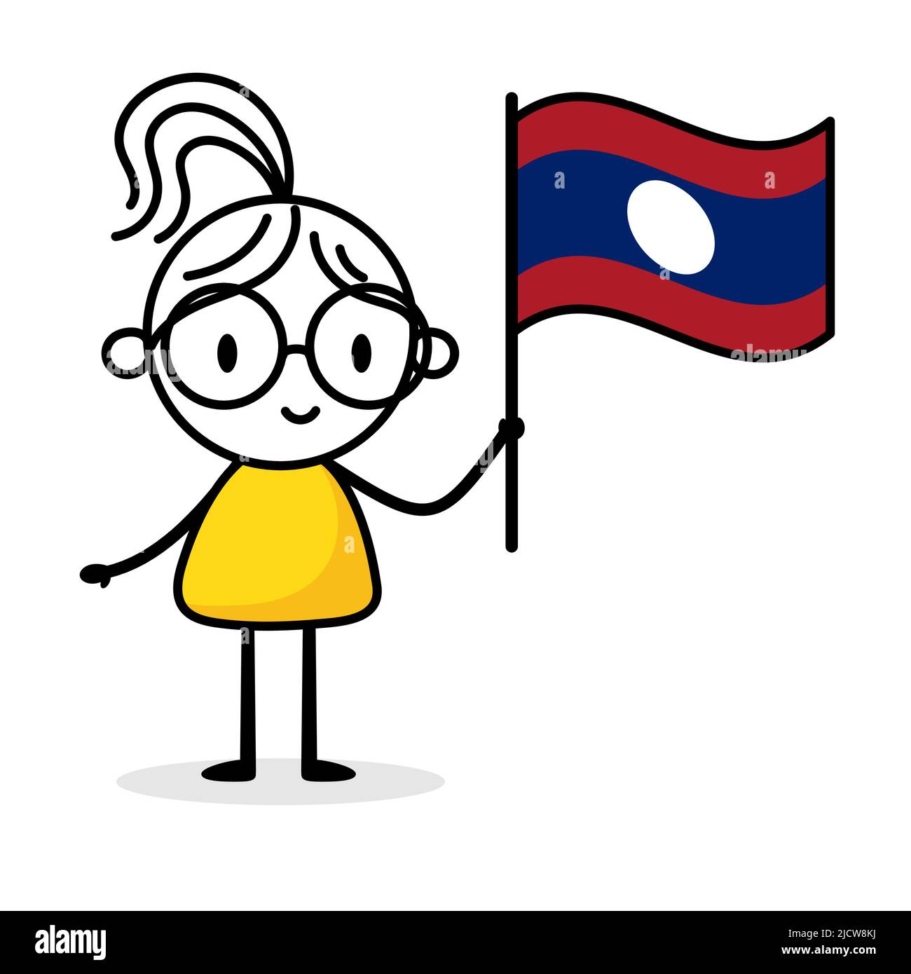 Femme tenant le drapeau du Laos isolé sur fond blanc. Dessin main Doodle Line art man. Concept de pays. Illustration du stock vectoriel Illustration de Vecteur