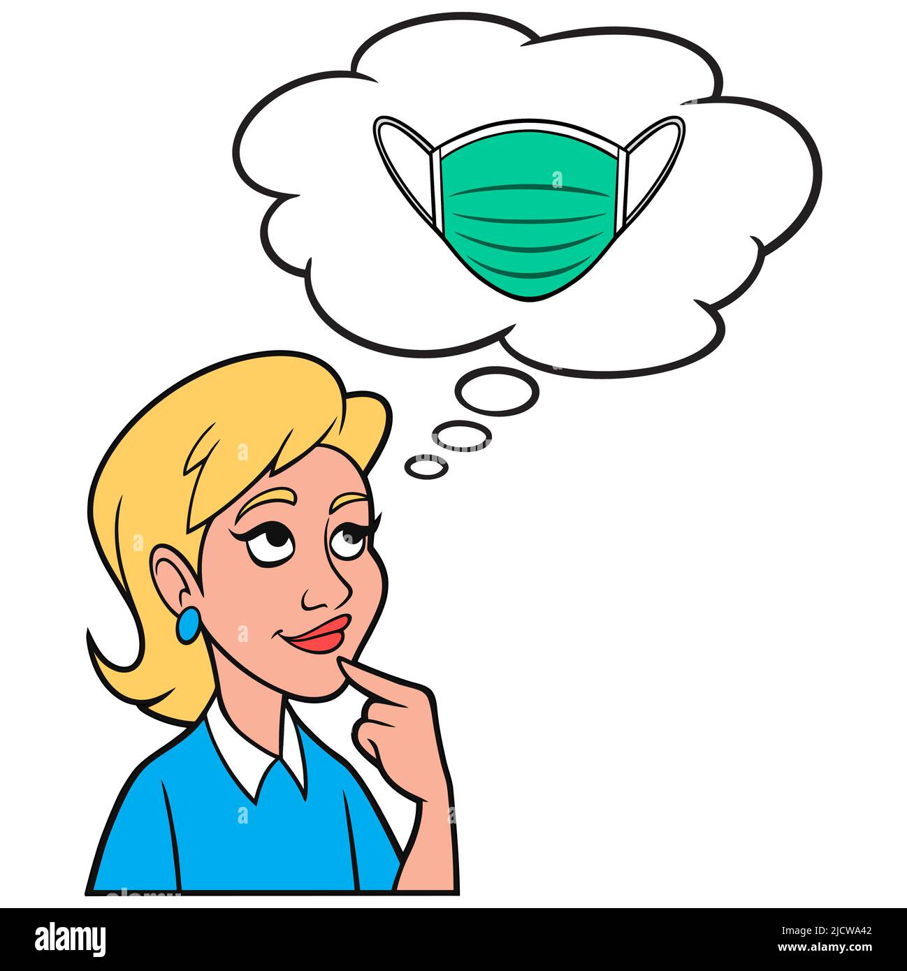 Fille penser à un masque médical de visage - Une illustration de dessin animé d'une fille penser à des effets secondaires de porter un masque médical de visage. Illustration de Vecteur