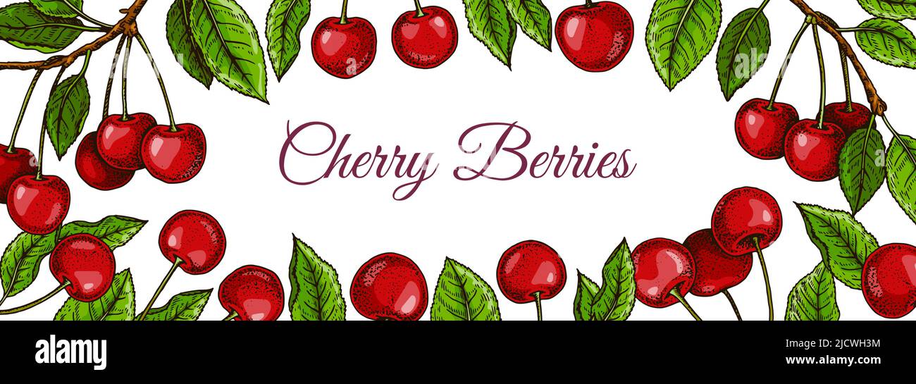 Motif cerisier horizontal coloré. Illustration vectorielle dans un style d'esquisse coloré Illustration de Vecteur