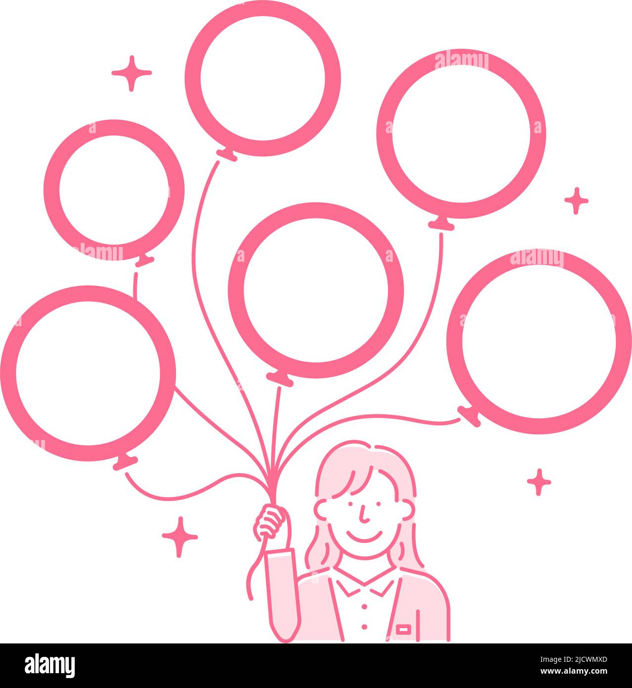 Illustration vectorielle d'une femme d'affaires avec de nombreux ballons (espace de conception à l'intérieur des ballons) Illustration de Vecteur