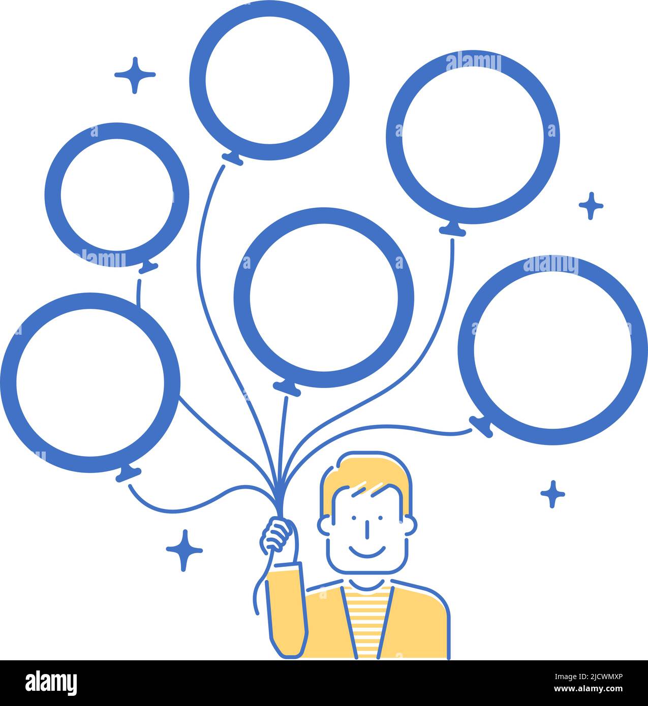 Illustration vectorielle d'un jeune homme avec de nombreuses bulles (espace de conception à l'intérieur des bulles) Illustration de Vecteur