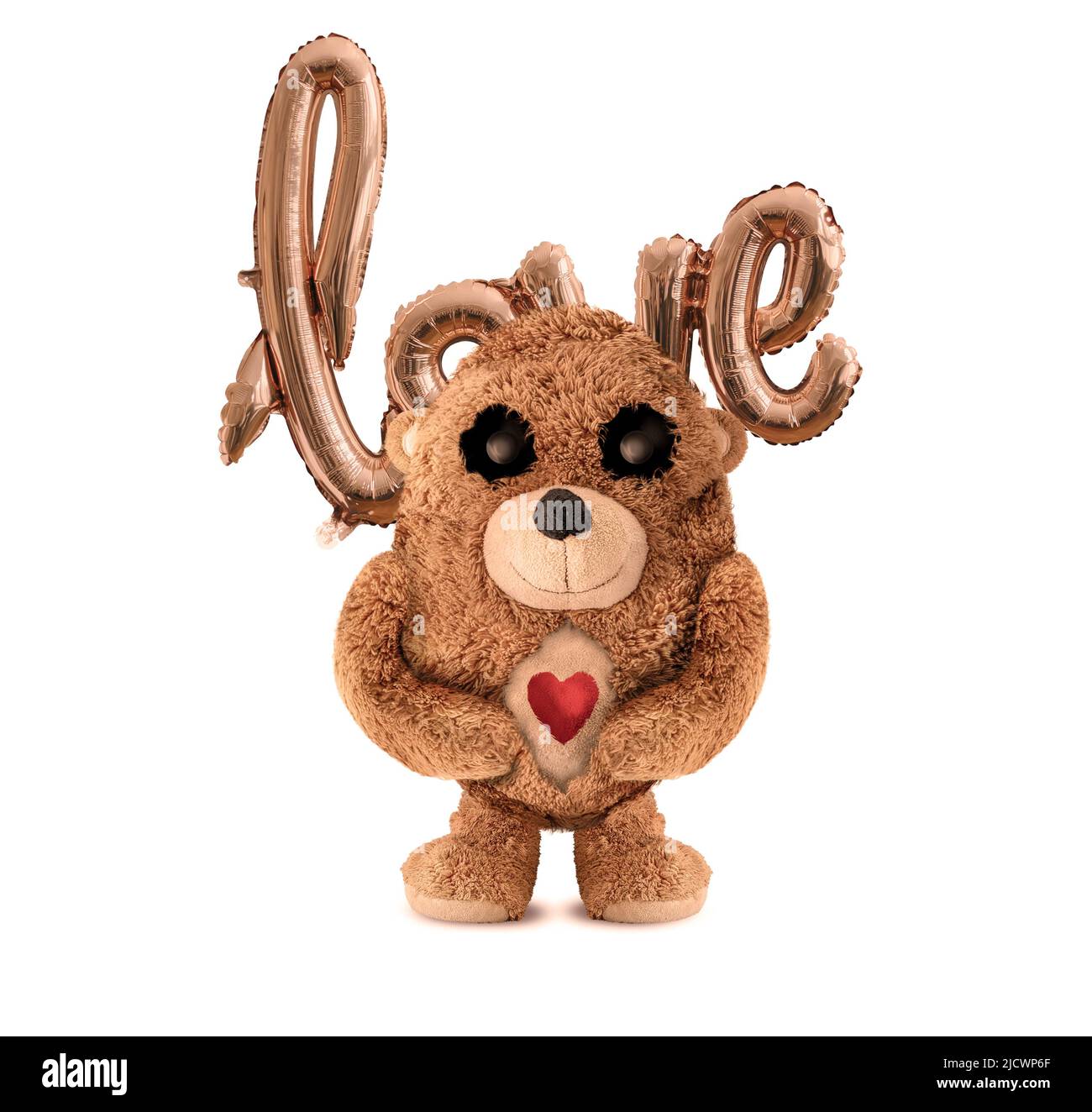 L'ours en peluche est prêt pour la Saint-Valentin. Manipulation de photos. Adorable ours en peluche. Saint Valentin. 3D illustration. Motif ours en peluche. Banque D'Images