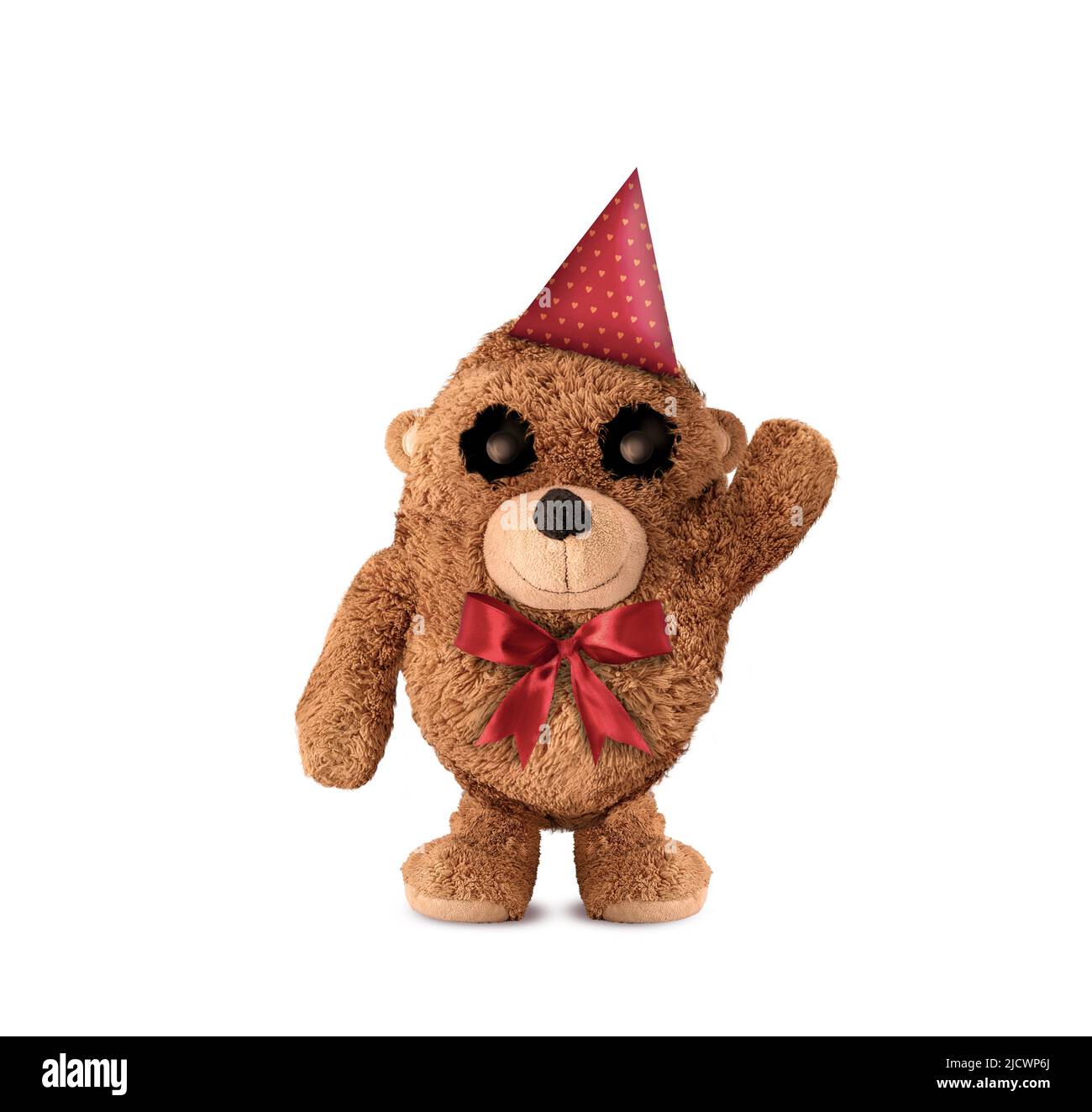 L'ours en peluche saute. Personnage d'ours en peluche réinterprété avec la manipulation de photos. Adorable ours en peluche. Saint Valentin. Motif ours en peluche. Banque D'Images
