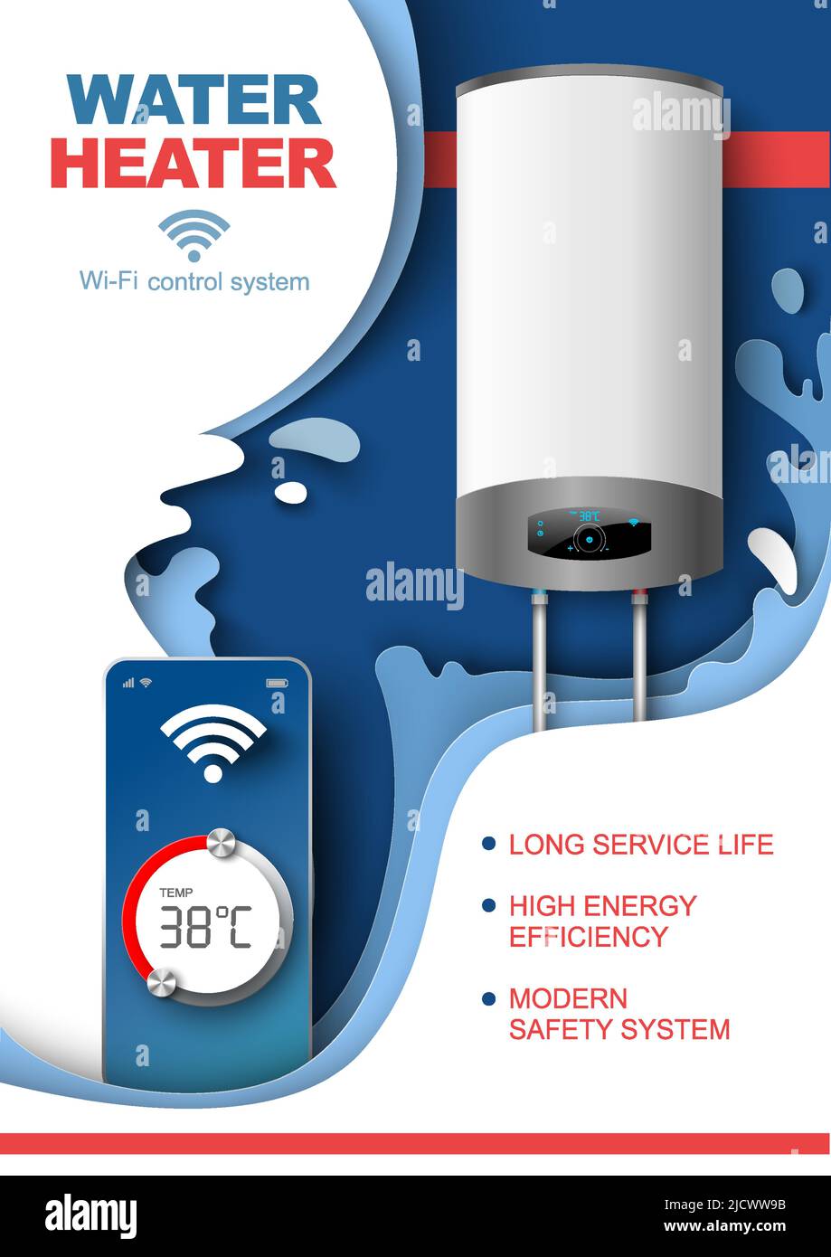Affiche publicitaire sur le chauffe-eau ou la chaudière intelligent Illustration de Vecteur