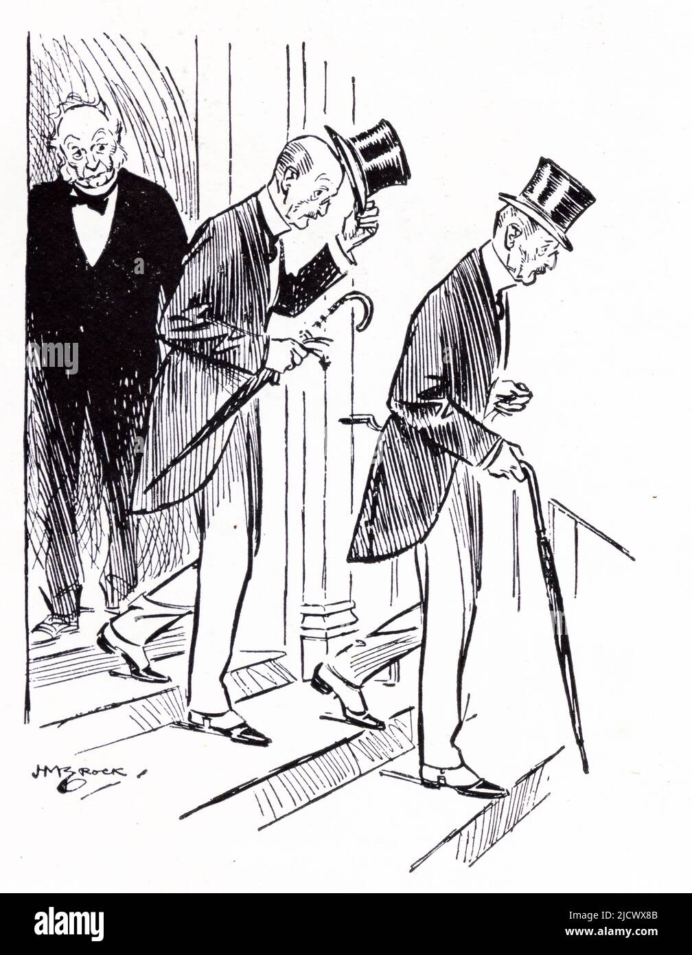Illustration de deux hommes âgés marchant sur les marches d'une église, quiver magazine 1913 Banque D'Images