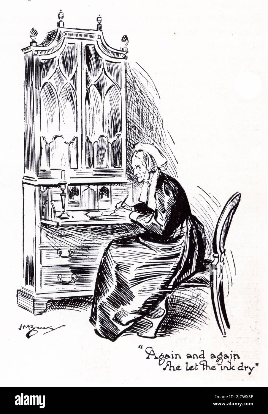 Illustration d'une femme âgée travaillant à son bureau, quiver magazine 1913 Banque D'Images