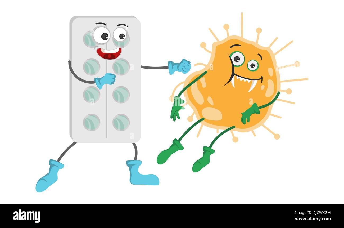 Mignon drôle comprimé de boxe blister virus vecteur de cellule Illustration de Vecteur