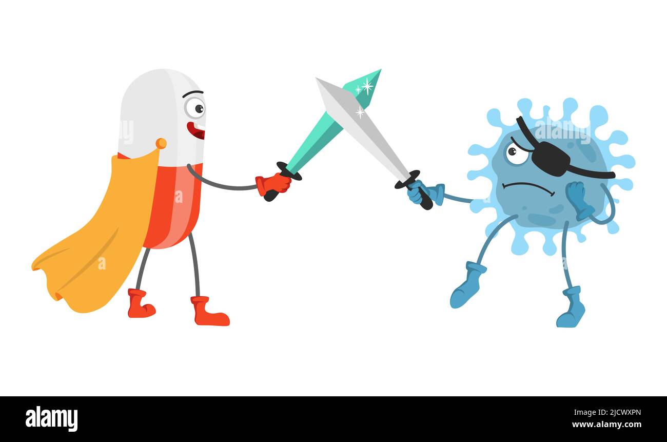 Super-héros pilule lutte contre le virus avec l'épée Illustration de Vecteur