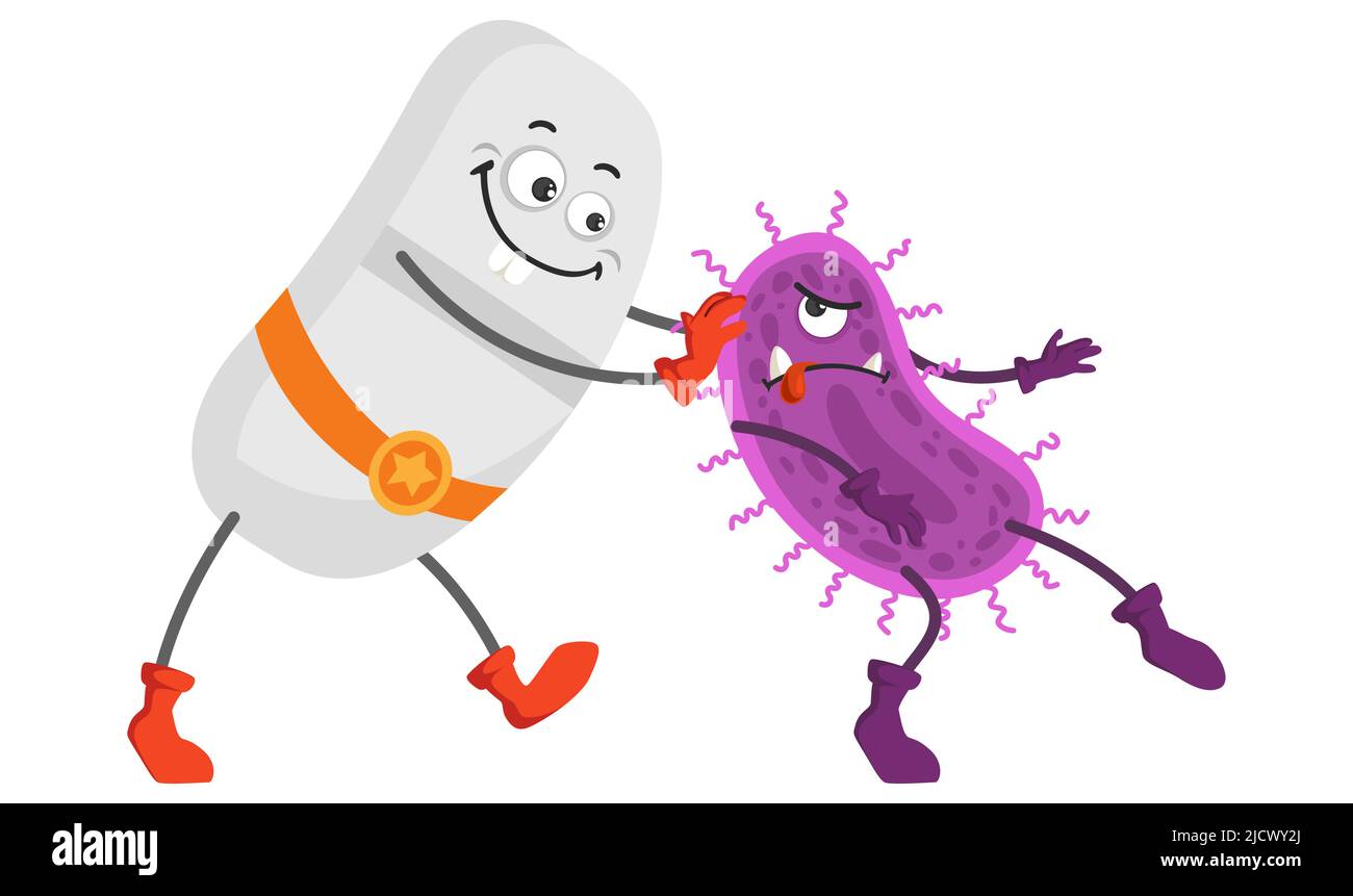 Mignonne capsule super héros vaincre bactéries vecteur Illustration de Vecteur