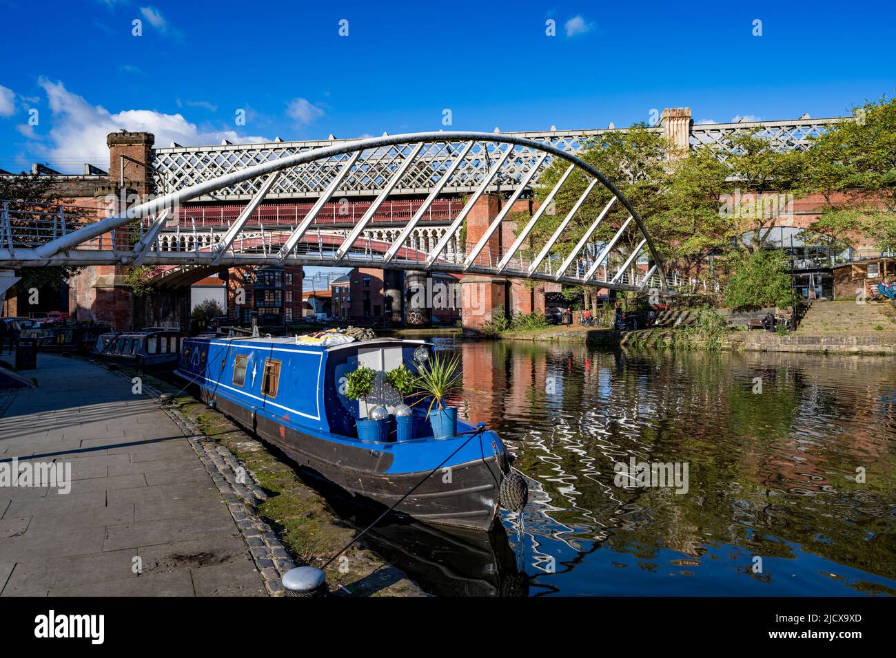 Bateau-canal amarré à Castlefield, Manchester, Lancashire, Angleterre, Royaume-Uni, Europe Banque D'Images