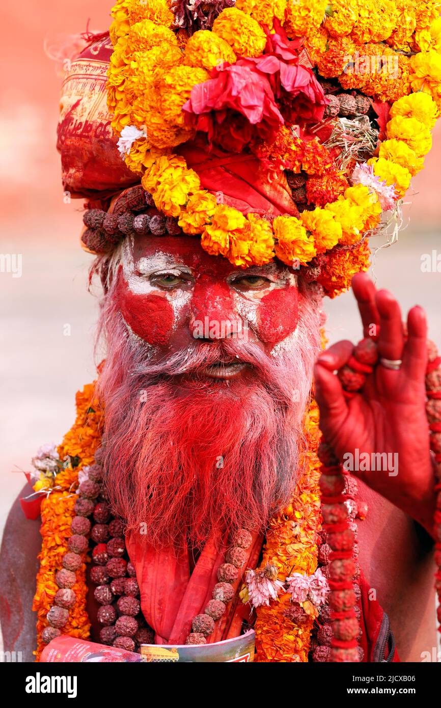 Sadhu (Saint-homme) au site de pèlerinage hindou, Pashupatinath, Katmandou, Népal, Asie Banque D'Images