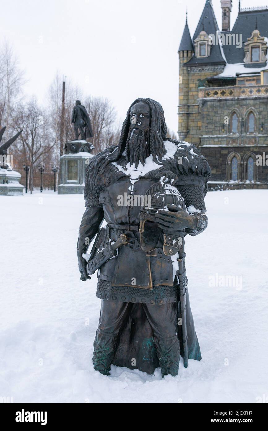 Statue de guerrier de fer en hiver en russie Banque D'Images