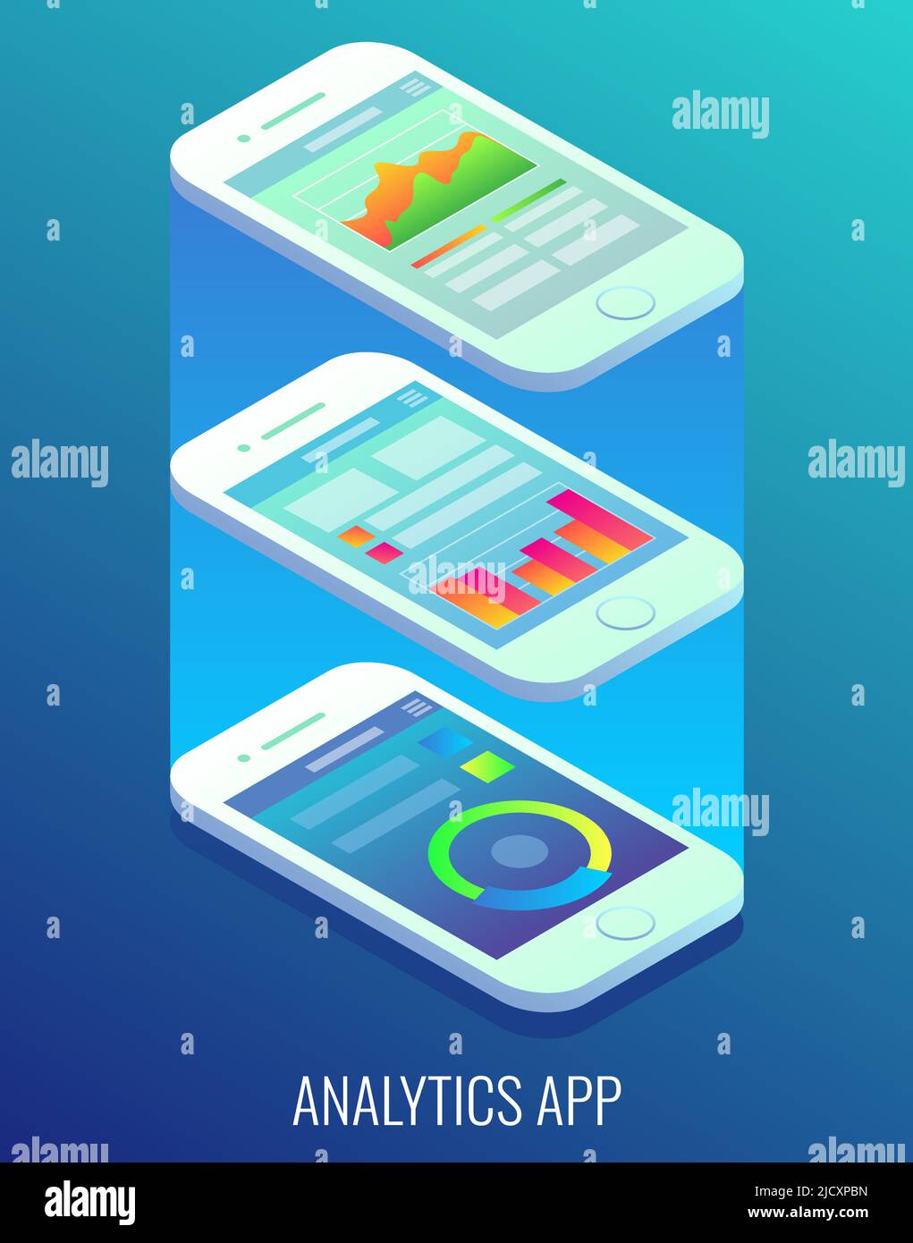 Illustration isométrique plate du vecteur de concept de l'app Analytics Illustration de Vecteur
