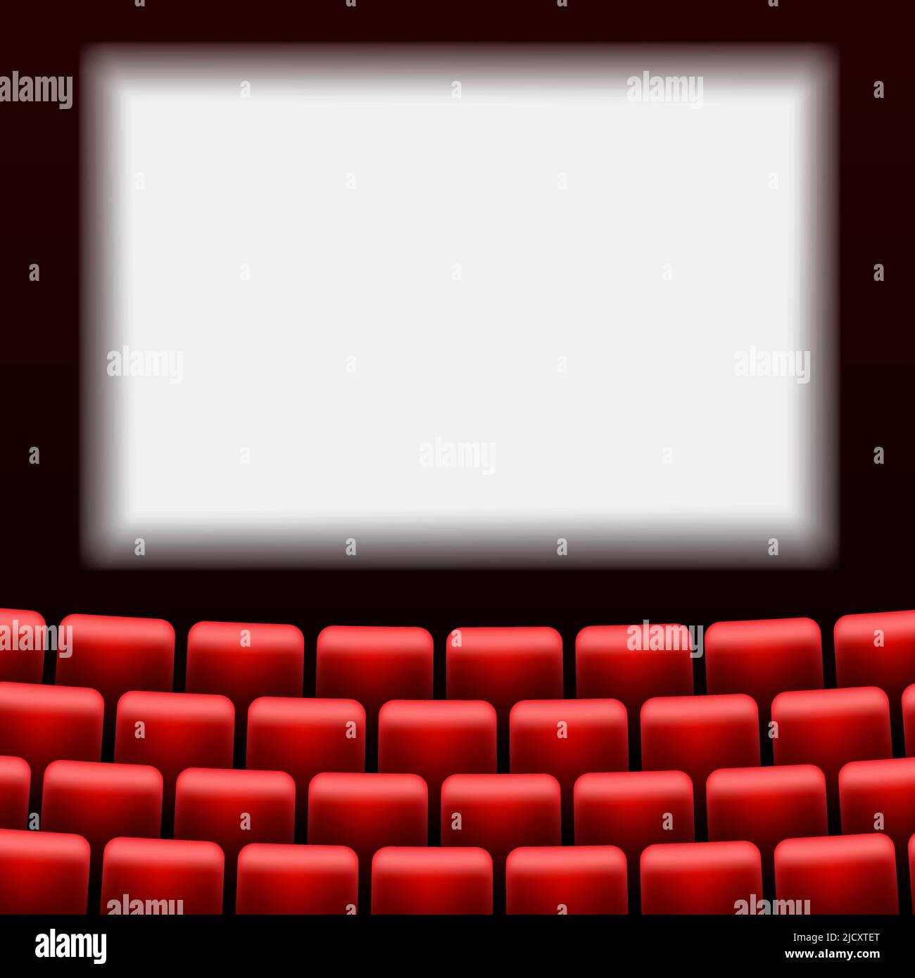 Salle de cinéma avec écran et sièges rouges. Illustration de Vecteur