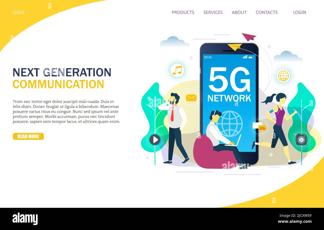 Modèle de conception de page de renvoi de site Web vectoriel de réseau 5G Illustration de Vecteur
