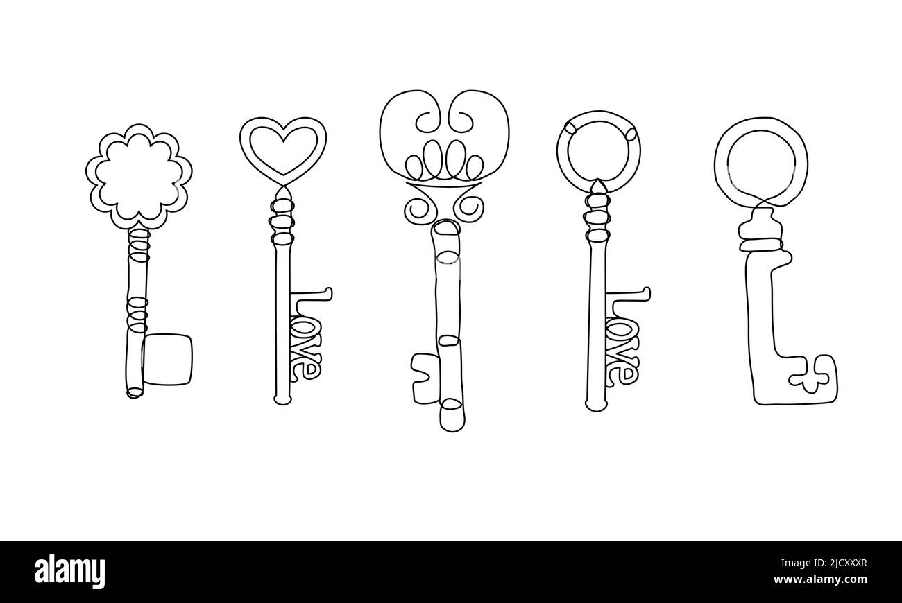 Ensemble d'icônes de touche de ligne continue. Illustration de touches minimalistes. Éléments vectoriels pour la vente immobilière, concept de sécurité Illustration de Vecteur