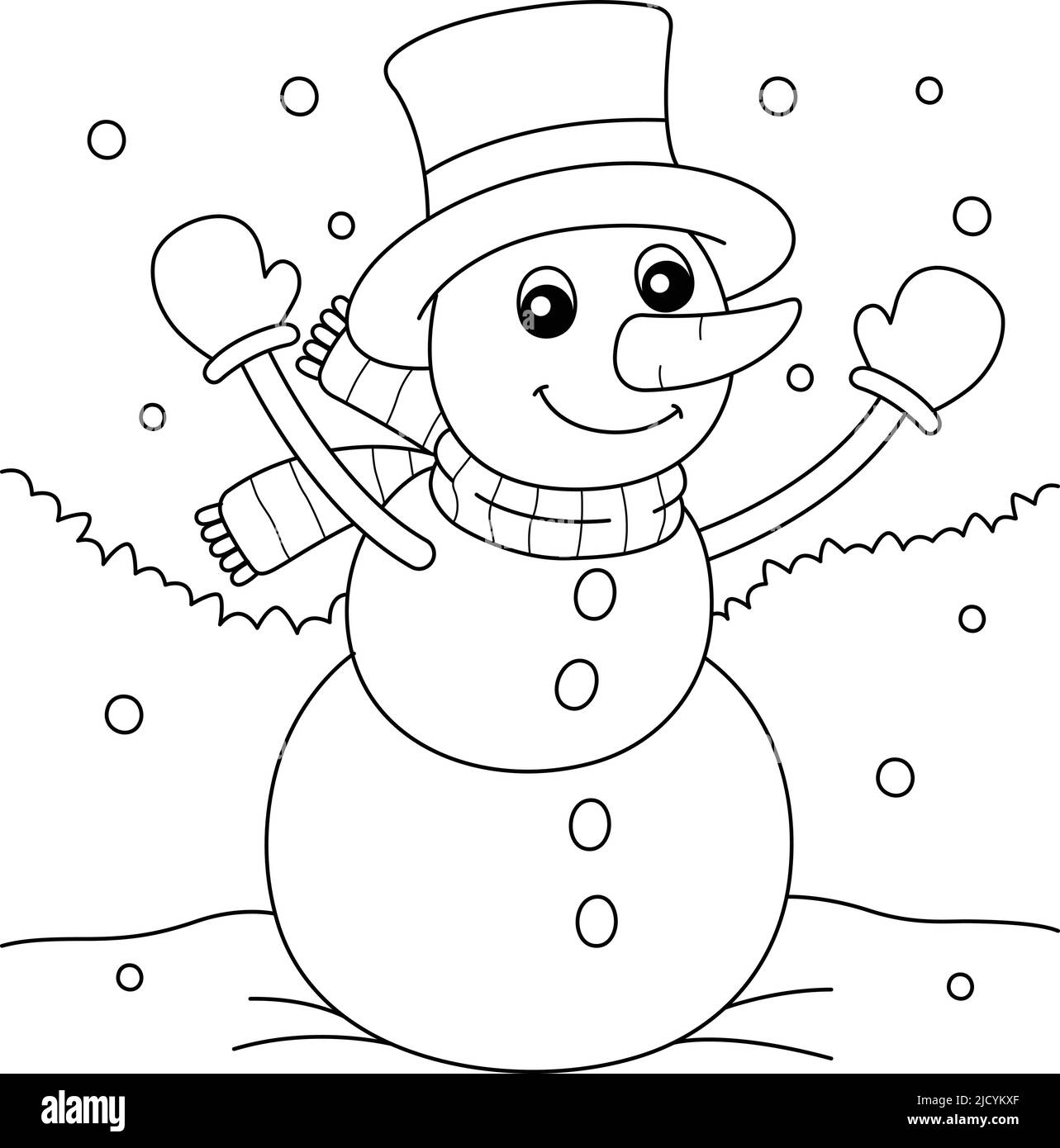 Page de coloriage de Noël bonhomme de neige pour enfants Illustration de Vecteur