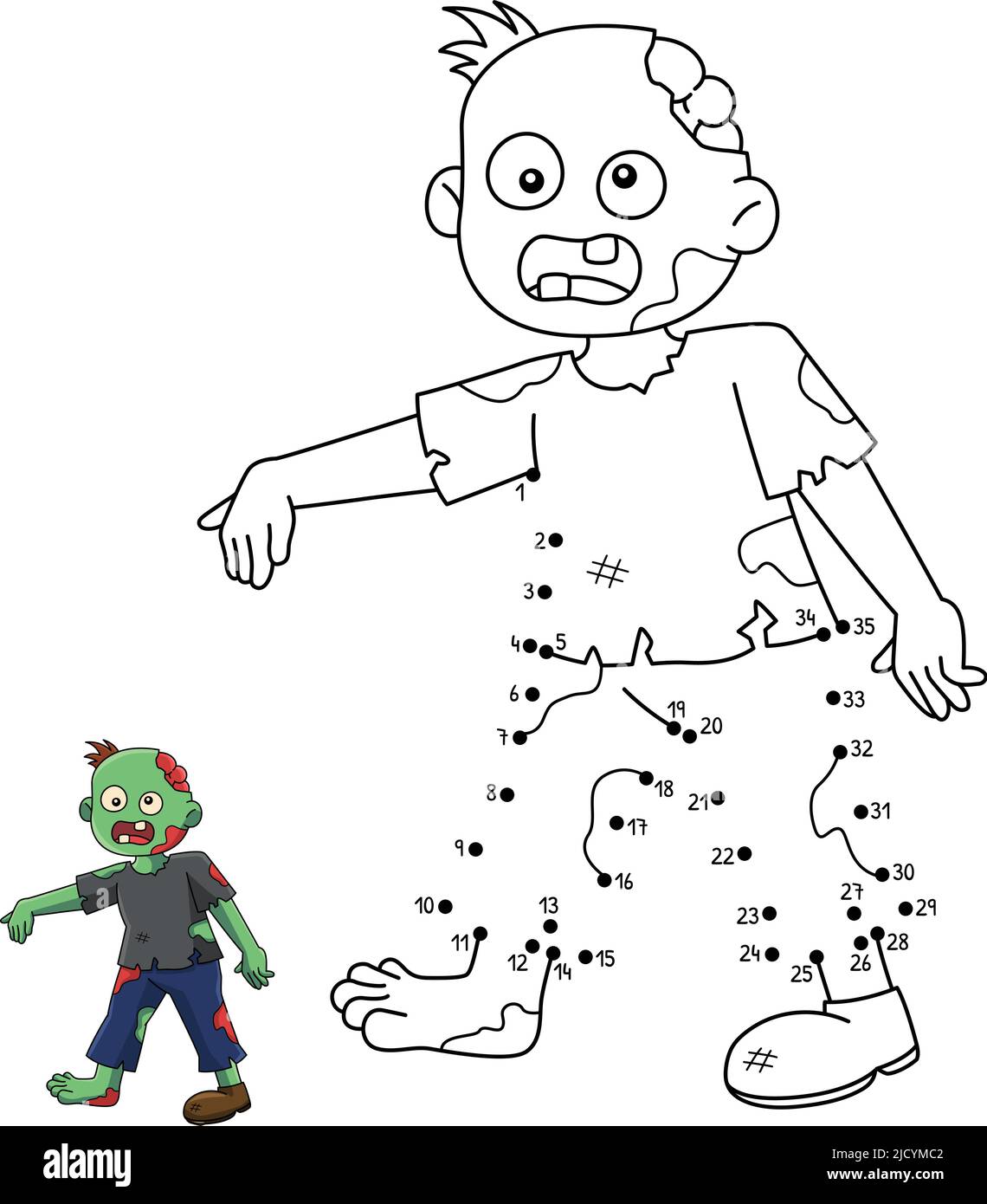 Page de coloriage isolée d'Halloween Dot to Dot Zombie Illustration de Vecteur