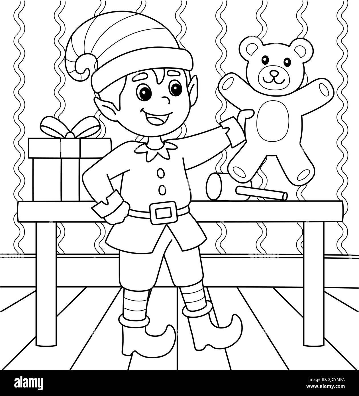 Page de coloriage Elf de Noël pour enfants Illustration de Vecteur