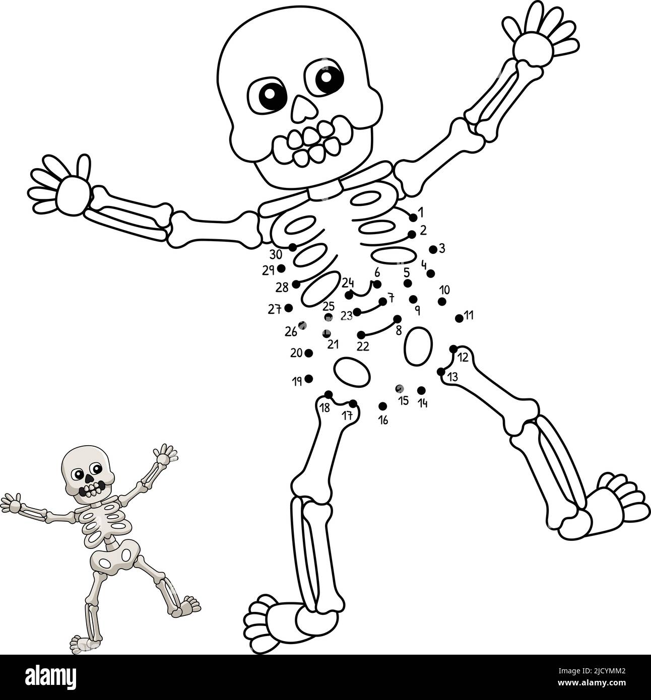 Squelette point à point Halloween coloration isolée Illustration de Vecteur