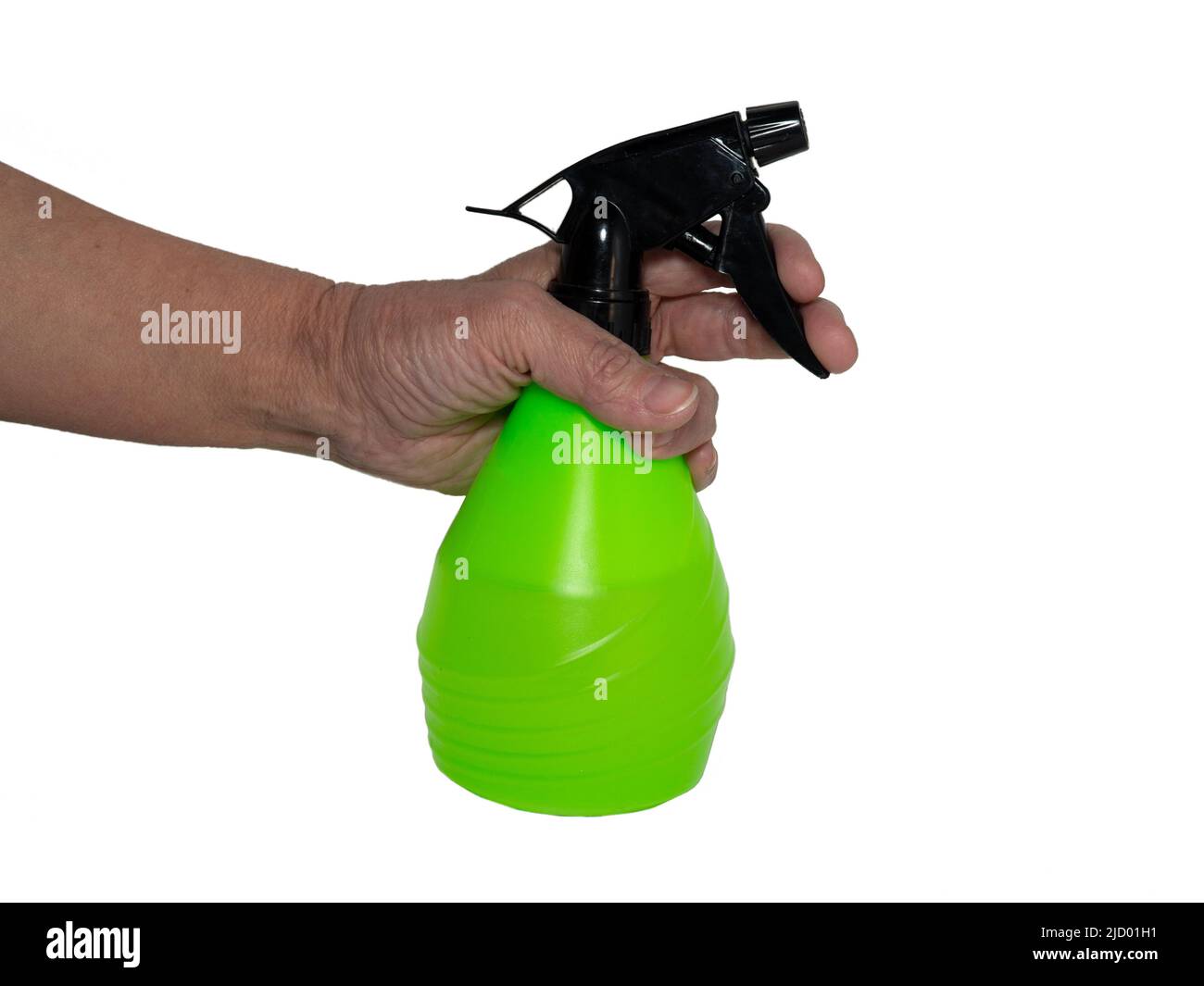Main tient un flacon pulvérisateur. Arrosage des fleurs. Jardinage, soin des plantes. Eau Banque D'Images