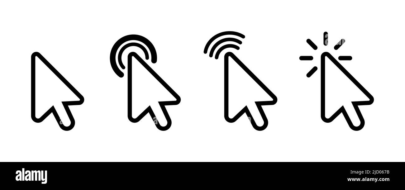 Icône du curseur de la souris définie sur fond blanc. Cliquez ici icônes. Illustration vectorielle. Illustration de Vecteur