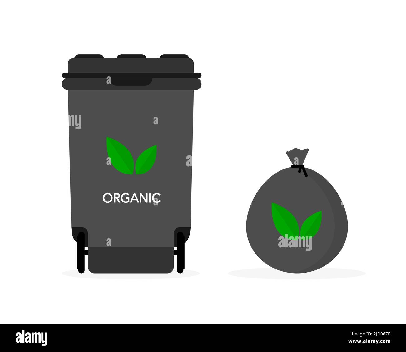 Recyclage des déchets organiques. Sac à ordures et boîte à proximité. Illustration vectorielle. Illustration de Vecteur