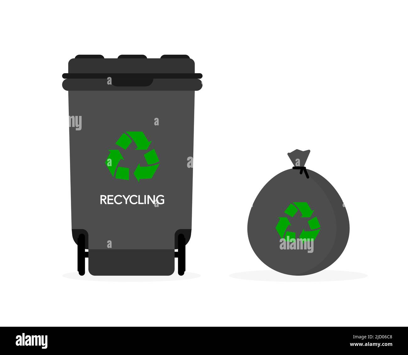 Recyclage des déchets. Sac à ordures et boîte à proximité. Illustration vectorielle. Illustration de Vecteur