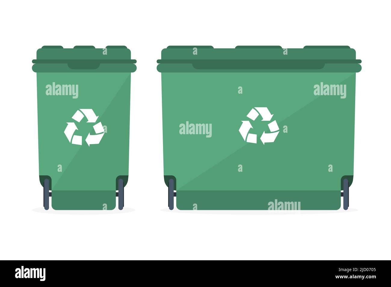 Poubelles de différentes tailles avec une affiche de recyclage. Illustration vectorielle. Illustration de Vecteur
