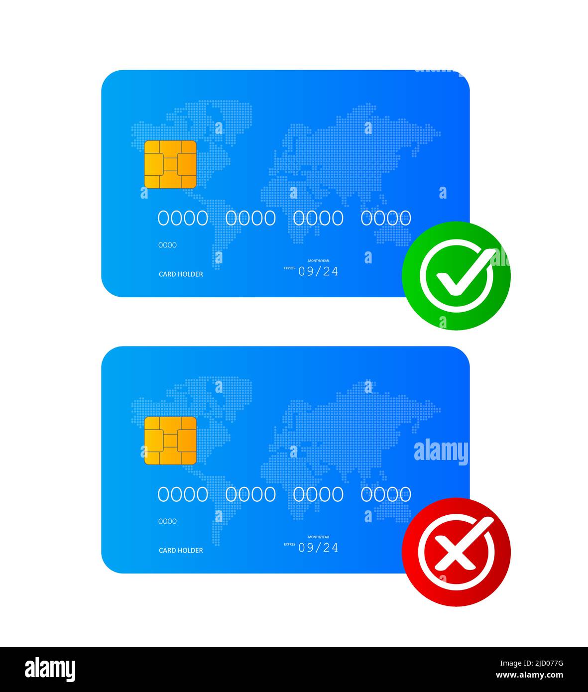 Deux cartes de paiement avec des signes oui ou non sur fond blanc. Illustration vectorielle. Illustration de Vecteur