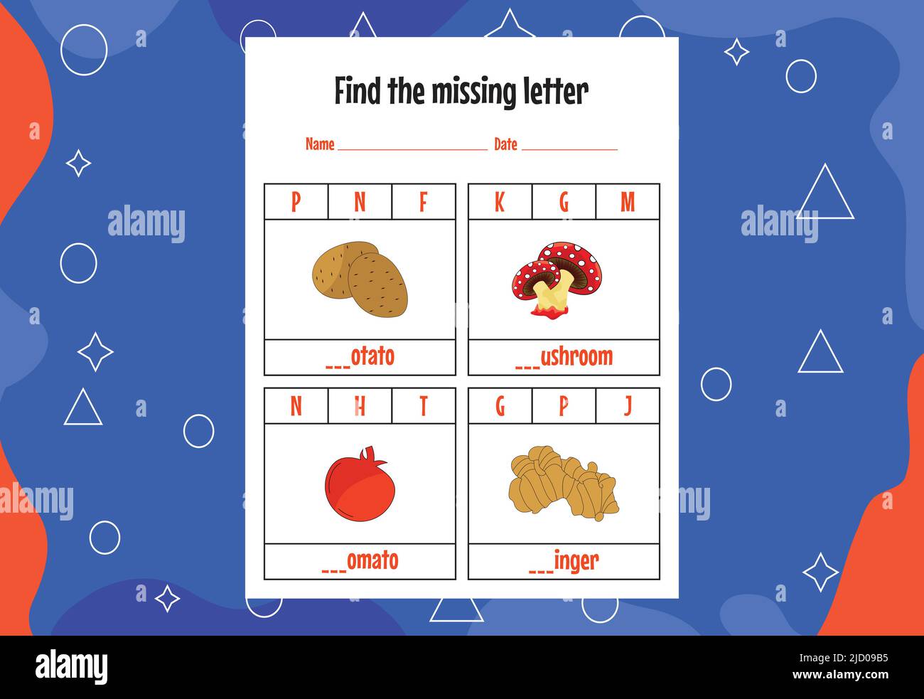 Recherchez la lettre manquante. Feuilles de travail d'orthographe pour les enfants. Page activité. Illustration de Vecteur
