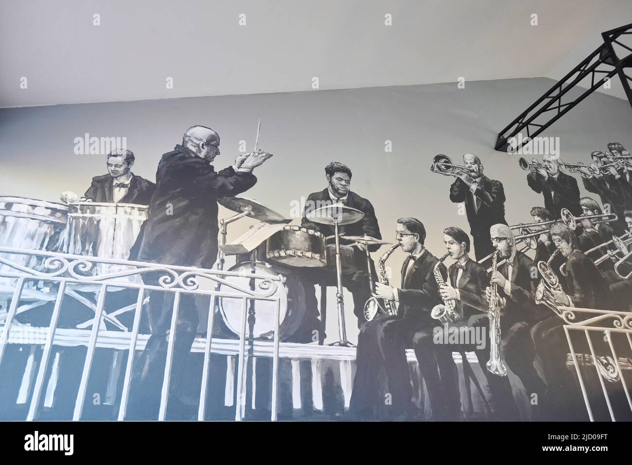 Illustration d'un groupe de jazz sur le mur dans un café Banque D'Images