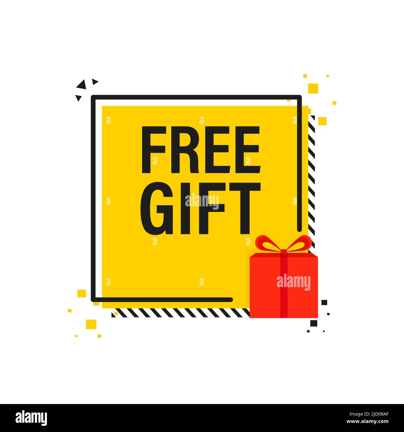 Bannière et étiquette jaune cadeau gratuits. Bannière de boîte cadeau. Illustration de Vecteur