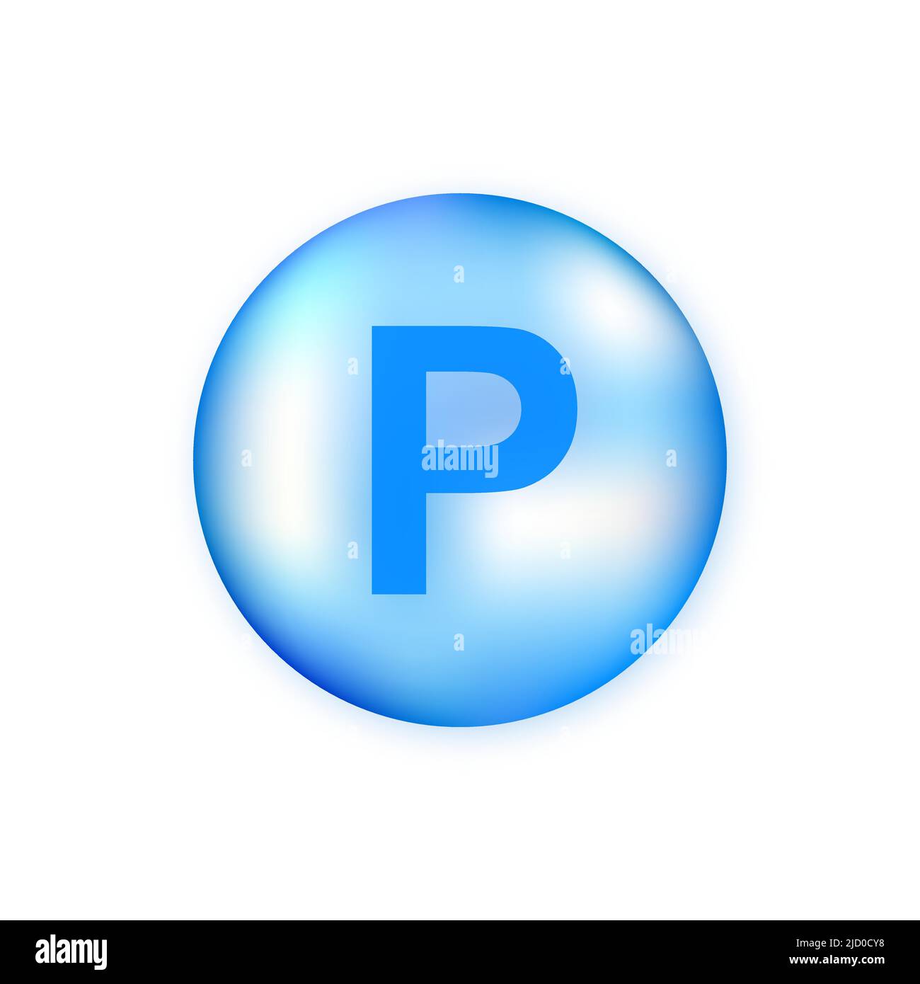 Capsule de pilule brillante bleue P minérale isolée sur fond blanc. Illustration de Vecteur